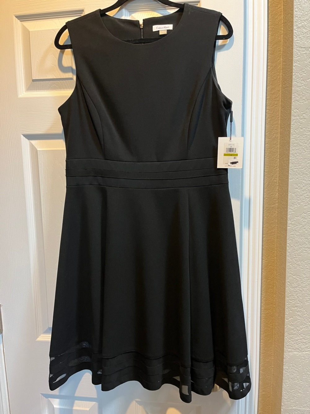 Calvin Klein Black Sleeveless A-Line Dress with Sheer Hem